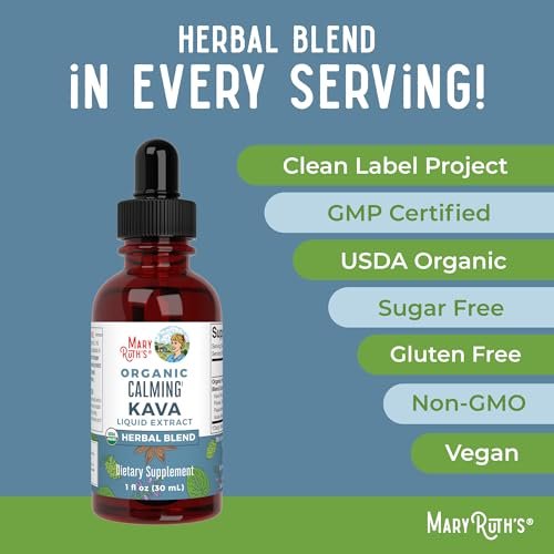 MaryRuth's Kava-Wurzel-Flüssigextrakt für Ruhe & Entspannung | Nervine & adaptogene Kräutermischung | USDA Bio | Zuckerfrei | Glutenfrei | Vegan | Ohne Gentechnik | Ab 14 Jahren | 30 ml | 30-Tage-Vorrat