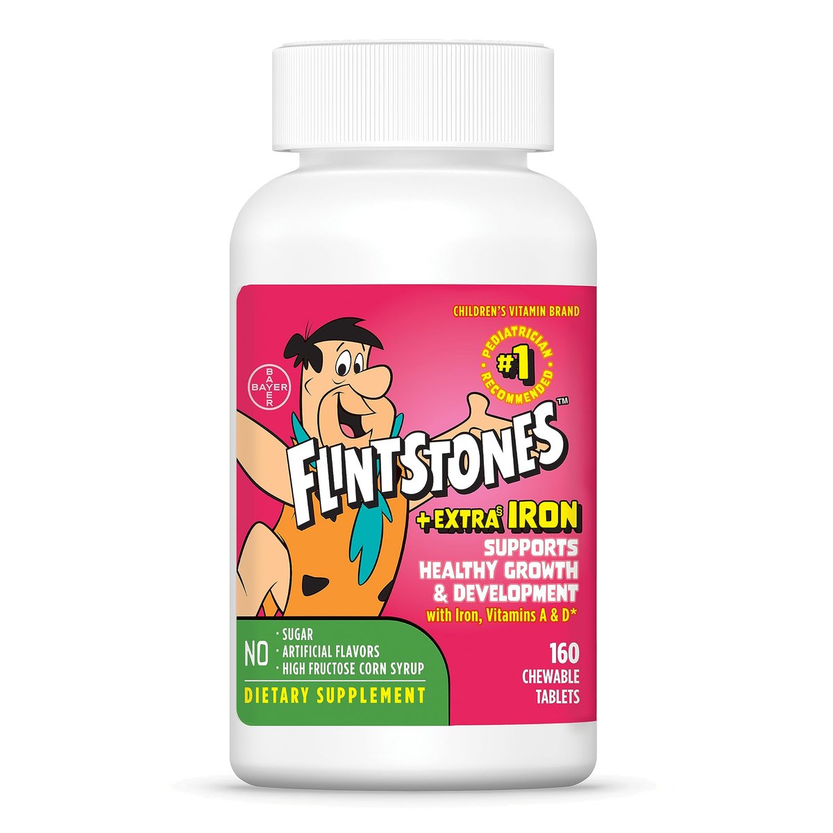 Flintstones Vitamins Kinder Multivitamin mit Eisen + Extra Vitamin C, D, B12 – 160 Kautabletten