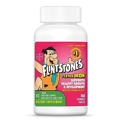 Flintstones Vitamins Kinder Multivitamin mit Eisen + Extra Vitamin C, D, B12 – 160 Kautabletten