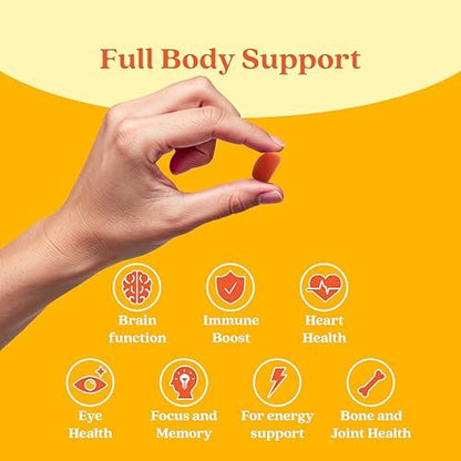 BeLive Bio Omega 3 Gummis – 60 Stück | Vegane Omega 3, 6, 7 & 9 aus Leinöl & Sanddornfruchtöl für Kinder & Erwachsene, Ganzkörper-, Gehirn- & Augenunterstützung, Zuckerfrei – Pfirsichgeschmack