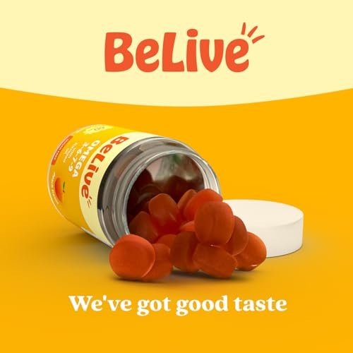 BeLive Bio Omega 3 Gummis – 60 Stück | Vegane Omega 3, 6, 7 & 9 aus Leinöl & Sanddornfruchtöl für Kinder & Erwachsene, Ganzkörper-, Gehirn- & Augenunterstützung, Zuckerfrei – Pfirsichgeschmack