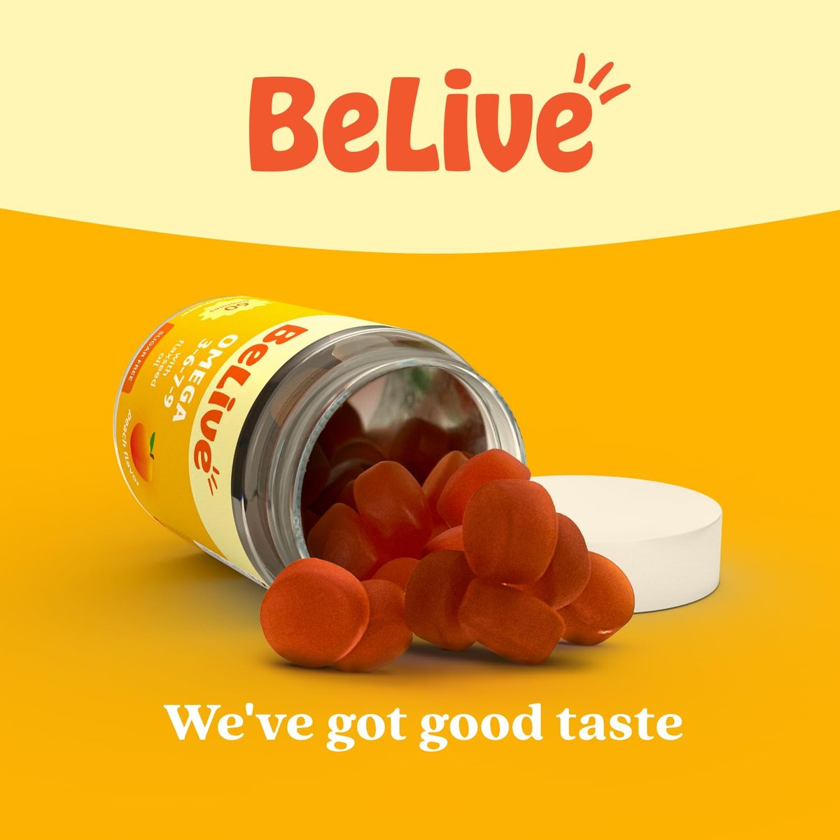 BeLive Bio Omega 3 Gummis – 60 Stück | Vegane Omega 3, 6, 7 & 9 aus Leinöl & Sanddornfruchtöl für Kinder & Erwachsene, Ganzkörper-, Gehirn- & Augenunterstützung, Zuckerfrei – Pfirsichgeschmack