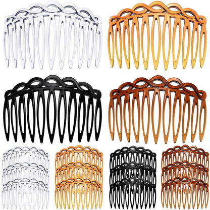 16-teilige Haarkämme für Frauen – French Hair Side Combs aus Kunststoff, dekorative Twist-Kämme für Hochzeit, Brautschleier (Schwarz, Transparent, Hellbraun, Dunkelbraun)