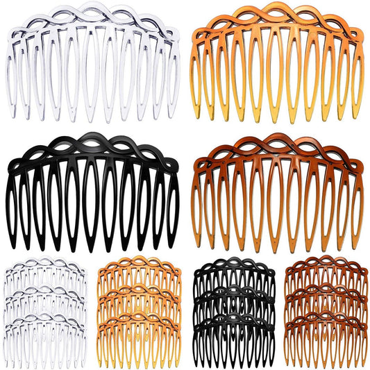 16-teilige Haarkämme für Frauen – French Hair Side Combs aus Kunststoff, dekorative Twist-Kämme für Hochzeit, Brautschleier (Schwarz, Transparent, Hellbraun, Dunkelbraun)