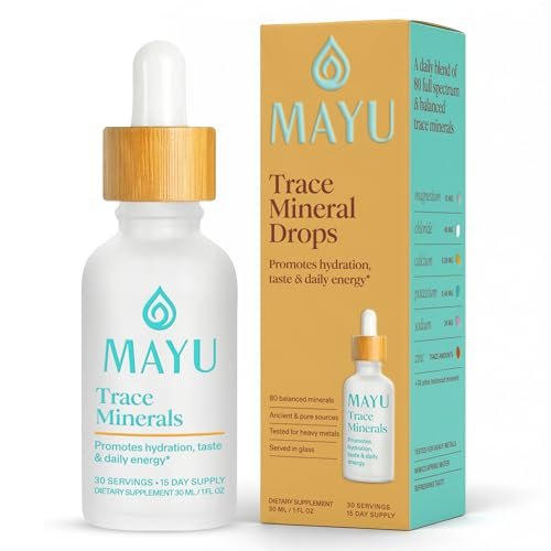 MAYU Trace Mineral Drops – 1 Flasche – 80+ Vollspektrum Ionische Mineralien für Wasser – Großartig schmeckendes Mineral-Supplement für Hydration – Magnesium, Kalium & Zink – Ohne Zusätze – 30 Portionen