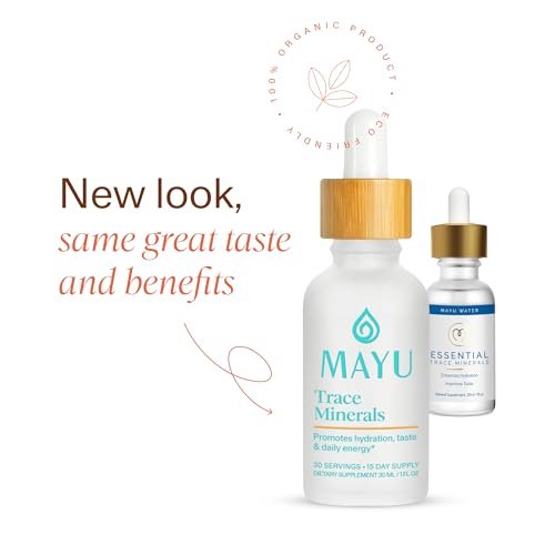 MAYU Trace Mineral Drops – 1 Flasche – 80+ Vollspektrum Ionische Mineralien für Wasser – Großartig schmeckendes Mineral-Supplement für Hydration – Magnesium, Kalium & Zink – Ohne Zusätze – 30 Portionen