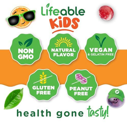 Lifeable Vitamin B-Komplex für Kinder | mit Vitamin C | Lecker schmeckende B-Komplex Gummis | Vegan | Energie- und Nervenunterstützung | 90 Gummis