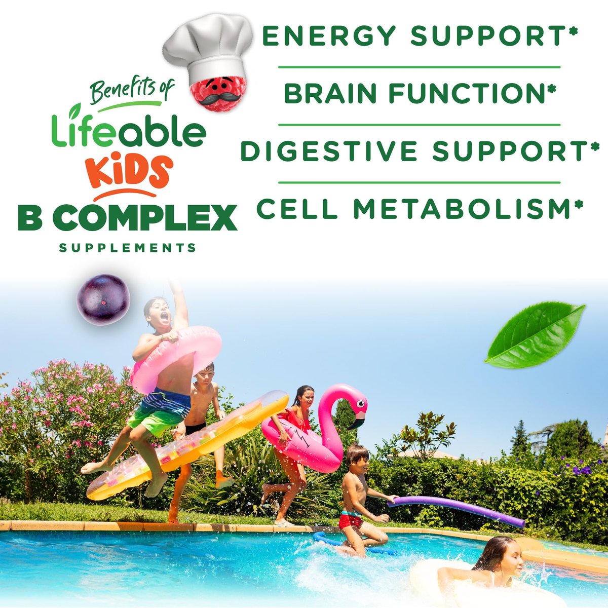 Lifeable Vitamin B-Komplex für Kinder | mit Vitamin C | Lecker schmeckende B-Komplex Gummis | Vegan | Energie- und Nervenunterstützung | 90 Gummis