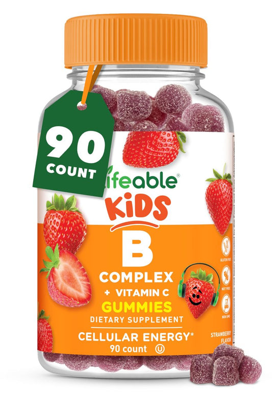 Lifeable Vitamin B-Komplex für Kinder | mit Vitamin C | Lecker schmeckende B-Komplex Gummis | Vegan | Energie- und Nervenunterstützung | 90 Gummis