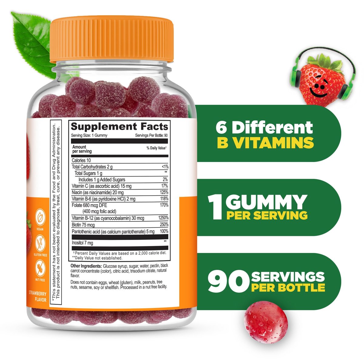 Lifeable Vitamin B-Komplex für Kinder | mit Vitamin C | Lecker schmeckende B-Komplex Gummis | Vegan | Energie- und Nervenunterstützung | 90 Gummis