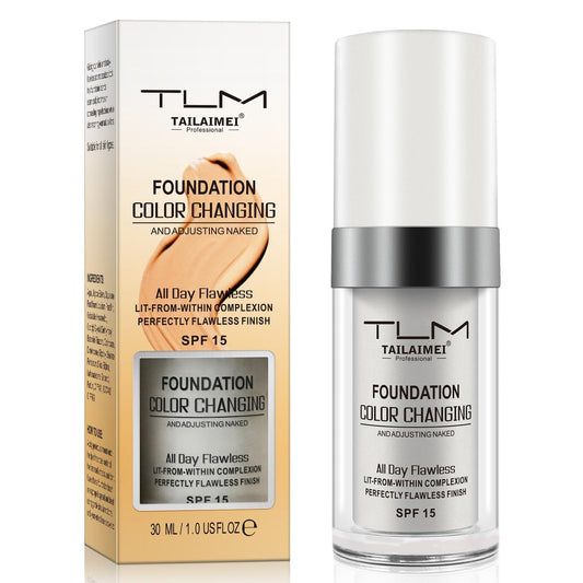 30 ml Flawless Colour Changing Foundation für warme Hauttöne – Feuchtigkeitsspendend, lang anhaltend, wasserfest, Porenlos, SPF 15