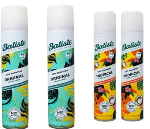 Batiste Trockenshampoo Spray 4er-Pack Sortiment: Original Clean, Classic & Tropical – je 2x 200 ml