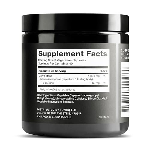 Toniiq Löwenmähne - Ultra-hohe Potenz 10:1 Extrakt mit 30% Polysacchariden - Hochkonzentriert & Bioaktiv - Laborgeprüft - 120 Kapseln