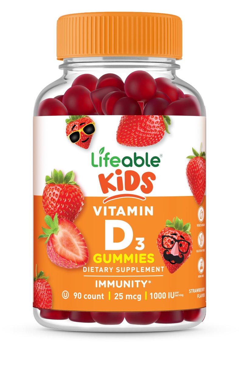 Lifeable Vitamin-D-Gummis für Kinder | Vitamin D3 1000 IE | Leckerer Geschmack für starke Knochen und Immunsystem | 90 Gummis