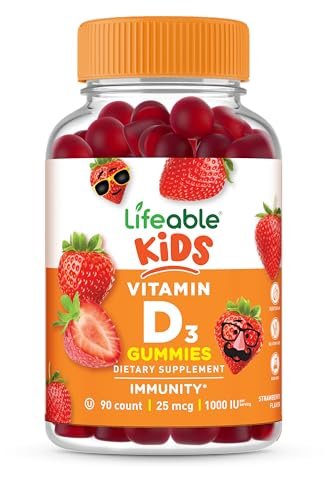 Lifeable Vitamin-D-Gummis für Kinder | Vitamin D3 1000 IE | Leckerer Geschmack für starke Knochen und Immunsystem | 90 Gummis