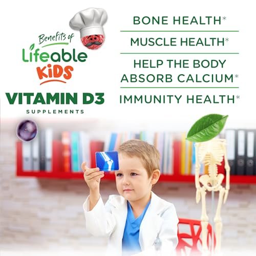 Lifeable Vitamin-D-Gummis für Kinder | Vitamin D3 1000 IE | Leckerer Geschmack für starke Knochen und Immunsystem | 90 Gummis