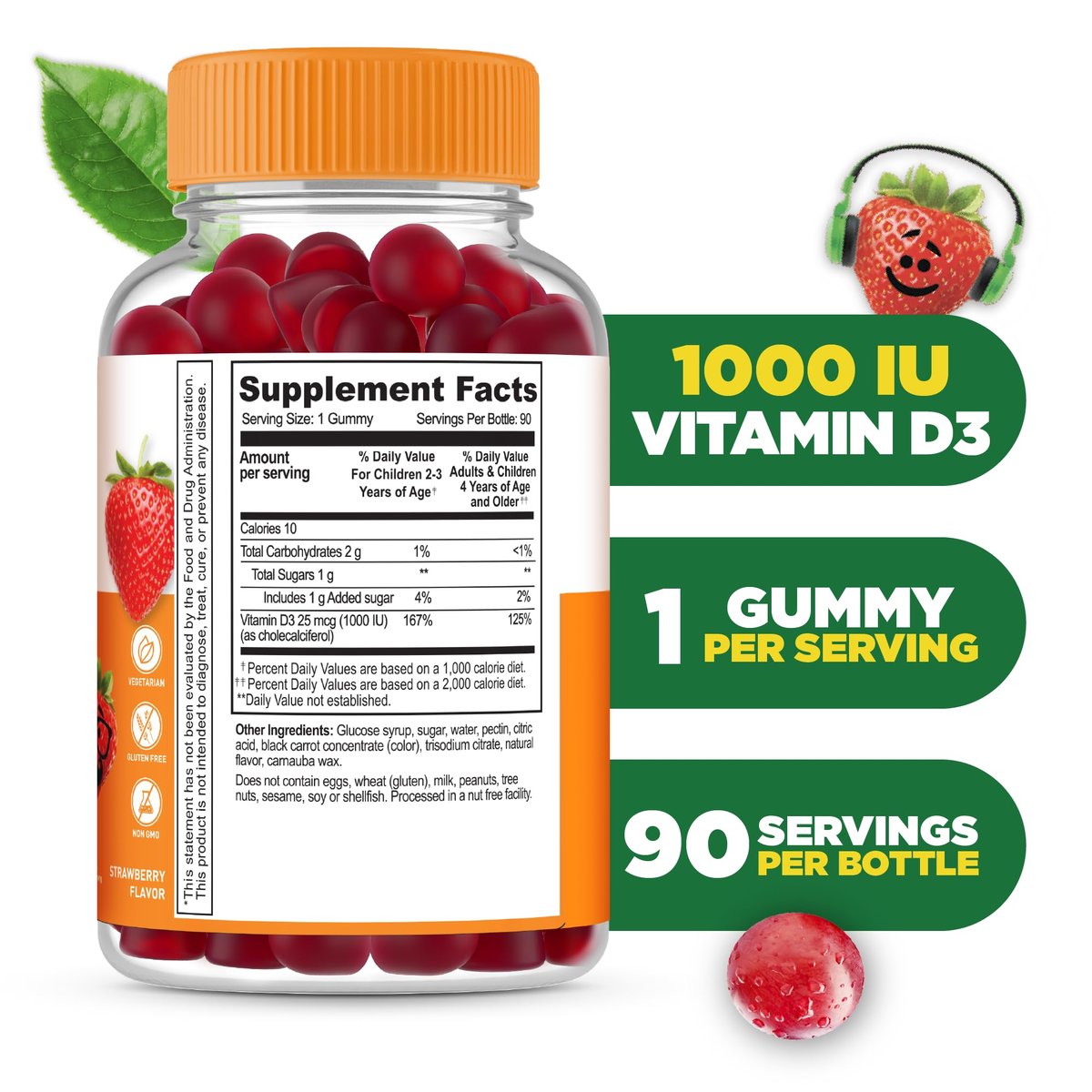 Lifeable Vitamin-D-Gummis für Kinder | Vitamin D3 1000 IE | Leckerer Geschmack für starke Knochen und Immunsystem | 90 Gummis