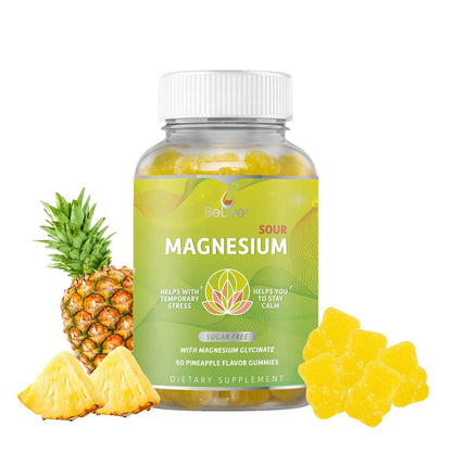 BeLive Magnesium Glycinat Gummis 200 mg – Zuckerfreies Supplement für Muskelentspannung, Schlafunterstützung & Herzgesundheit für Erwachsene & Kinder – Ananasgeschmack – 60 Stück