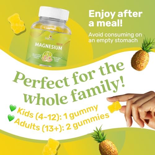 BeLive Magnesium Glycinat Gummis 200 mg – Zuckerfreies Supplement für Muskelentspannung, Schlafunterstützung & Herzgesundheit für Erwachsene & Kinder – Ananasgeschmack – 60 Stück