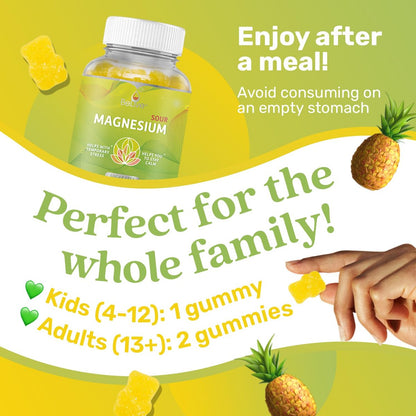 BeLive Magnesium Glycinat Gummis 200 mg – Zuckerfreies Supplement für Muskelentspannung, Schlafunterstützung & Herzgesundheit für Erwachsene & Kinder – Ananasgeschmack – 60 Stück