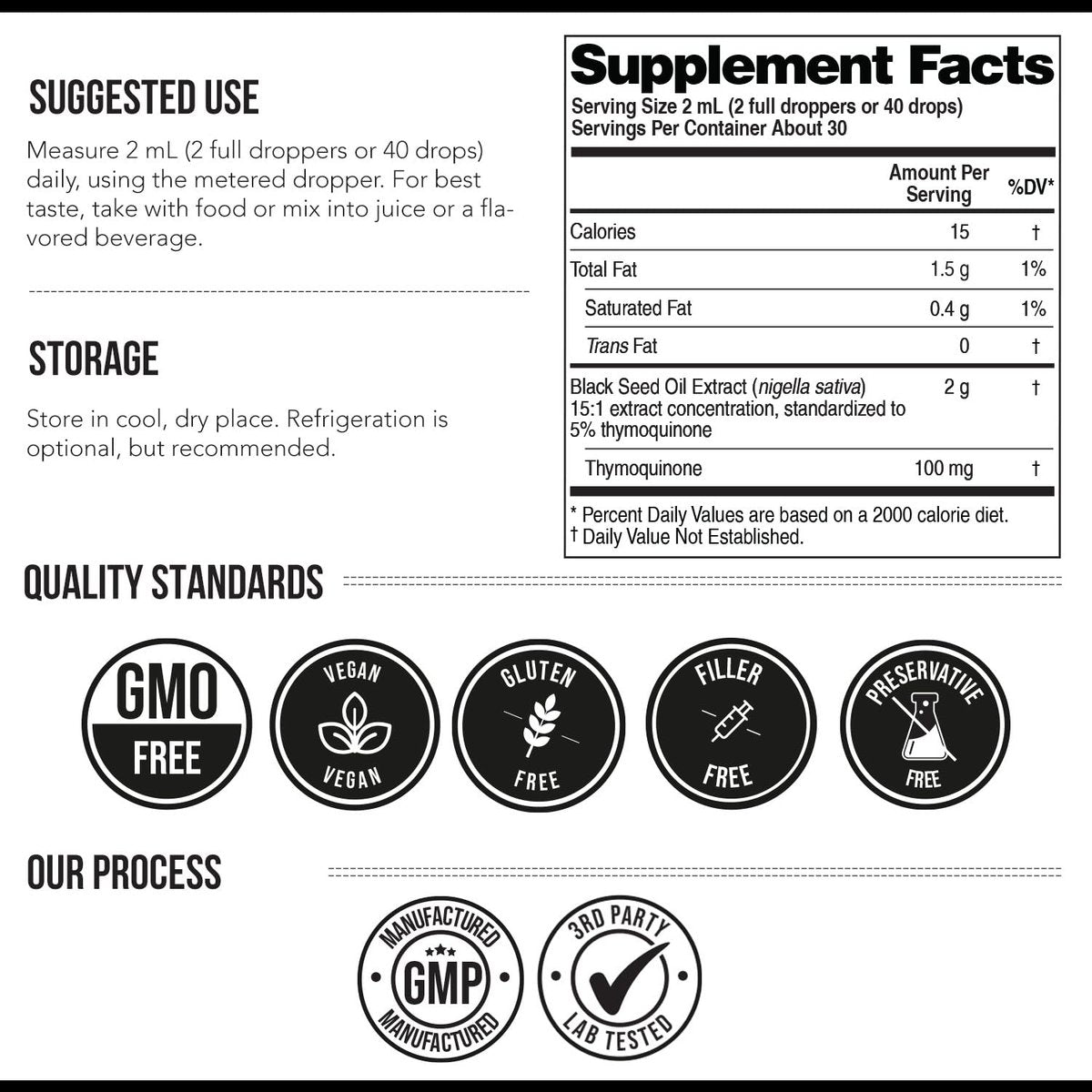 Schwarzkümmelöl flüssig | 5% Thymochinon - TQ-Advanced® | Hochpotent - 100 mg pro Portion - 15:1 Konzentrat aus Nigella Sativa Extrakt, Rohform, vegane Formel, Glasflasche (30 Portionen)