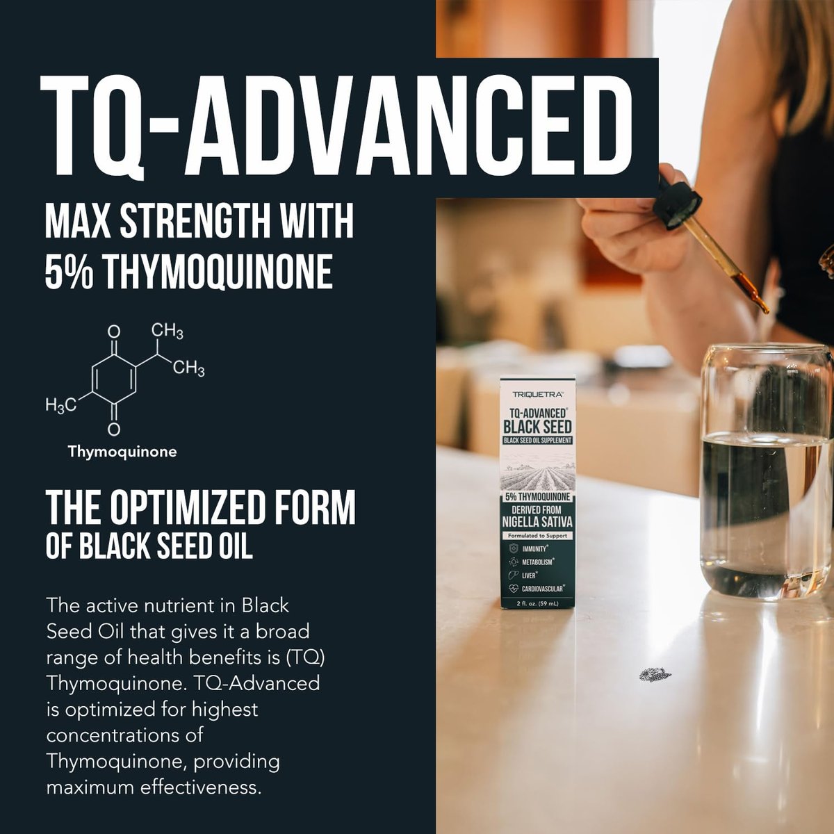 Schwarzkümmelöl flüssig | 5% Thymochinon - TQ-Advanced® | Hochpotent - 100 mg pro Portion - 15:1 Konzentrat aus Nigella Sativa Extrakt, Rohform, vegane Formel, Glasflasche (30 Portionen)