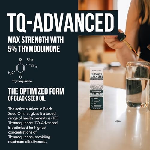 Schwarzkümmelöl flüssig | 5% Thymochinon - TQ-Advanced® | Hochpotent - 100 mg pro Portion - 15:1 Konzentrat aus Nigella Sativa Extrakt, Rohform, vegane Formel, Glasflasche (30 Portionen)