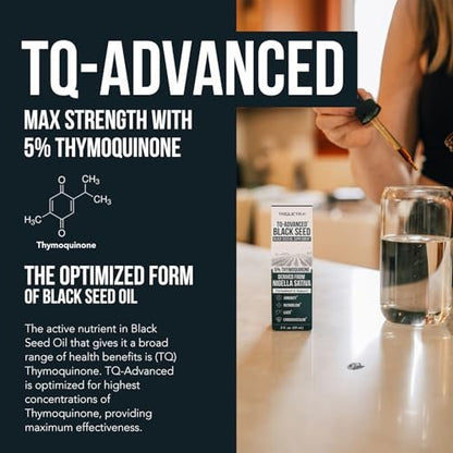 Schwarzkümmelöl flüssig | 5% Thymochinon - TQ-Advanced® | Hochpotent - 100 mg pro Portion - 15:1 Konzentrat aus Nigella Sativa Extrakt, Rohform, vegane Formel, Glasflasche (30 Portionen)