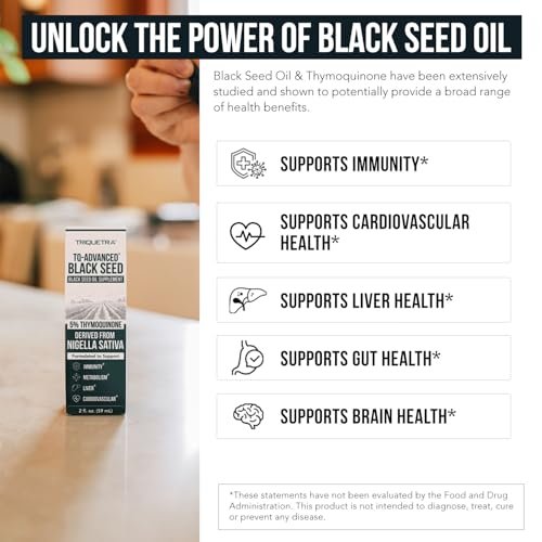 Schwarzkümmelöl flüssig | 5% Thymochinon - TQ-Advanced® | Hochpotent - 100 mg pro Portion - 15:1 Konzentrat aus Nigella Sativa Extrakt, Rohform, vegane Formel, Glasflasche (30 Portionen)
