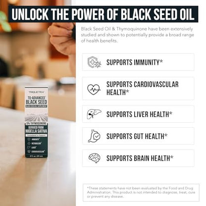 Schwarzkümmelöl flüssig | 5% Thymochinon - TQ-Advanced® | Hochpotent - 100 mg pro Portion - 15:1 Konzentrat aus Nigella Sativa Extrakt, Rohform, vegane Formel, Glasflasche (30 Portionen)