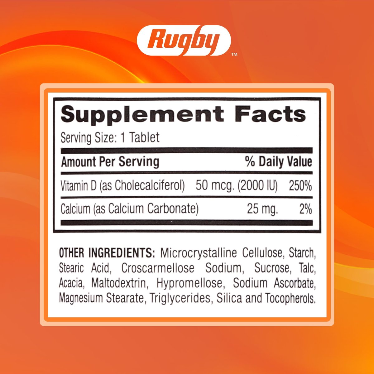 Rugby Vitamin D3 2000 IE (50 µg) – Glutenfreies tägliches Vitamin-D-Nahrungsergänzungsmittel für Knochen-, Zahn- und Immunsystem-Gesundheit, 100 Tabletten