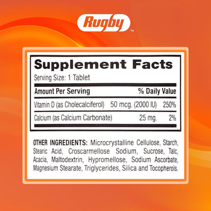 Rugby Vitamin D3 2000 IE (50 µg) – Glutenfreies tägliches Vitamin-D-Nahrungsergänzungsmittel für Knochen-, Zahn- und Immunsystem-Gesundheit, 100 Tabletten