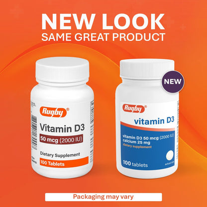 Rugby Vitamin D3 2000 IE (50 µg) – Glutenfreies tägliches Vitamin-D-Nahrungsergänzungsmittel für Knochen-, Zahn- und Immunsystem-Gesundheit, 100 Tabletten