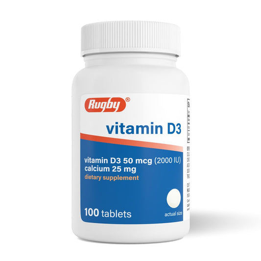 Rugby Vitamin D3 2000 IE (50 µg) – Glutenfreies tägliches Vitamin-D-Nahrungsergänzungsmittel für Knochen-, Zahn- und Immunsystem-Gesundheit, 100 Tabletten