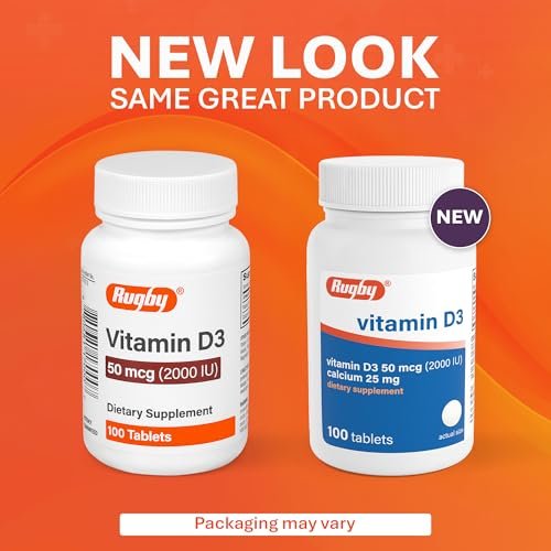 Rugby Vitamin D3 2000 IE (50 µg) – Glutenfreies tägliches Vitamin-D-Nahrungsergänzungsmittel für Knochen-, Zahn- und Immunsystem-Gesundheit, 100 Tabletten