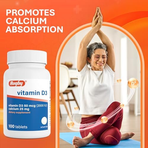 Rugby Vitamin D3 2000 IE (50 µg) – Glutenfreies tägliches Vitamin-D-Nahrungsergänzungsmittel für Knochen-, Zahn- und Immunsystem-Gesundheit, 100 Tabletten