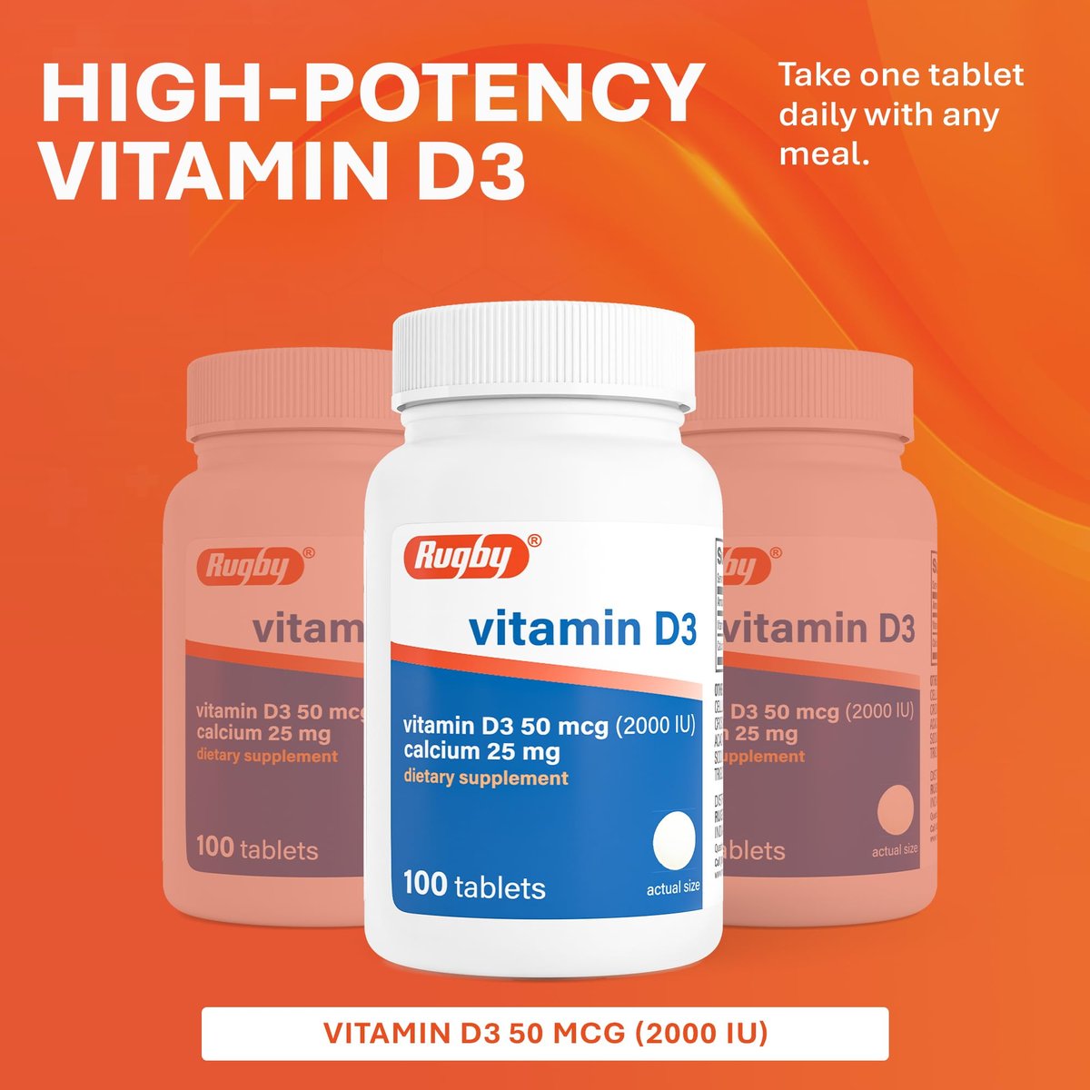 Rugby Vitamin D3 2000 IE (50 µg) – Glutenfreies tägliches Vitamin-D-Nahrungsergänzungsmittel für Knochen-, Zahn- und Immunsystem-Gesundheit, 100 Tabletten