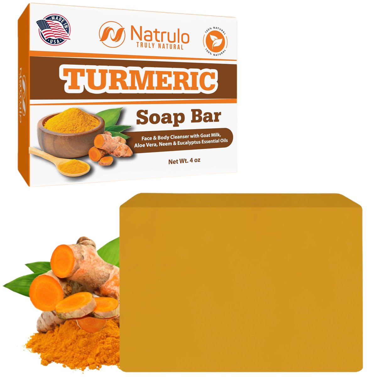 Turmeric Seife Bar für Gesicht & Körper – Natürliche Turmeric Hautaufhellende Seife gegen dunkle Flecken, Intimbereich, Achseln – Turmeric Gesichtsreinigung reduziert Akne, Narben & reinigt die Haut – Hergestellt in USA