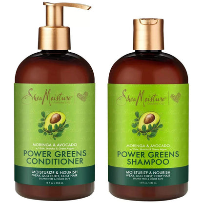 SheaMoisture Power Greens Shampoo und Conditioner für lockiges Haar, trockenes Haar mit Moringa & Avocado, Feuchtigkeitspflege, 2er-Pack (2 x 384 ml)