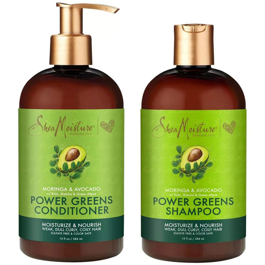 SheaMoisture Power Greens Shampoo und Conditioner für lockiges Haar, trockenes Haar mit Moringa & Avocado, Feuchtigkeitspflege, 2er-Pack (2 x 384 ml)