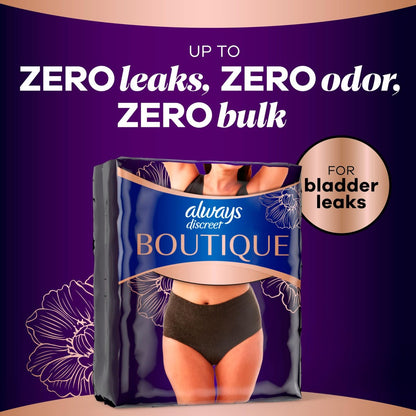 Always Discreet Boutique Inkontinenz- und Wochenbettunterwäsche für Frauen, Maximaler Schutz, Größe L, Schwarz, 10 Stück