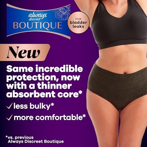 Always Discreet Boutique Inkontinenz- und Wochenbettunterwäsche für Frauen, Maximaler Schutz, Größe L, Schwarz, 10 Stück