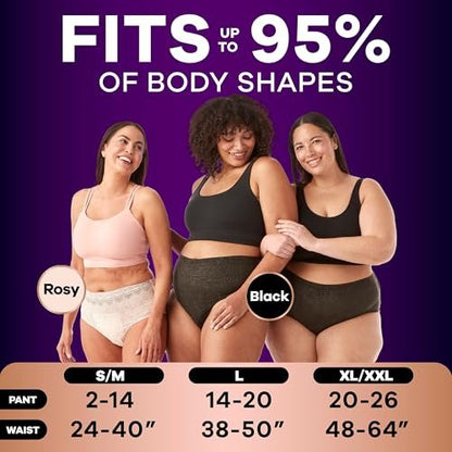 Always Discreet Boutique Inkontinenz- und Wochenbettunterwäsche für Frauen, Maximaler Schutz, Größe L, Schwarz, 10 Stück