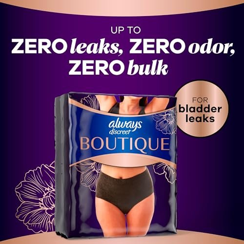 Always Discreet Boutique Inkontinenz- und Wochenbettunterwäsche für Frauen, Maximaler Schutz, Größe L, Schwarz, 10 Stück