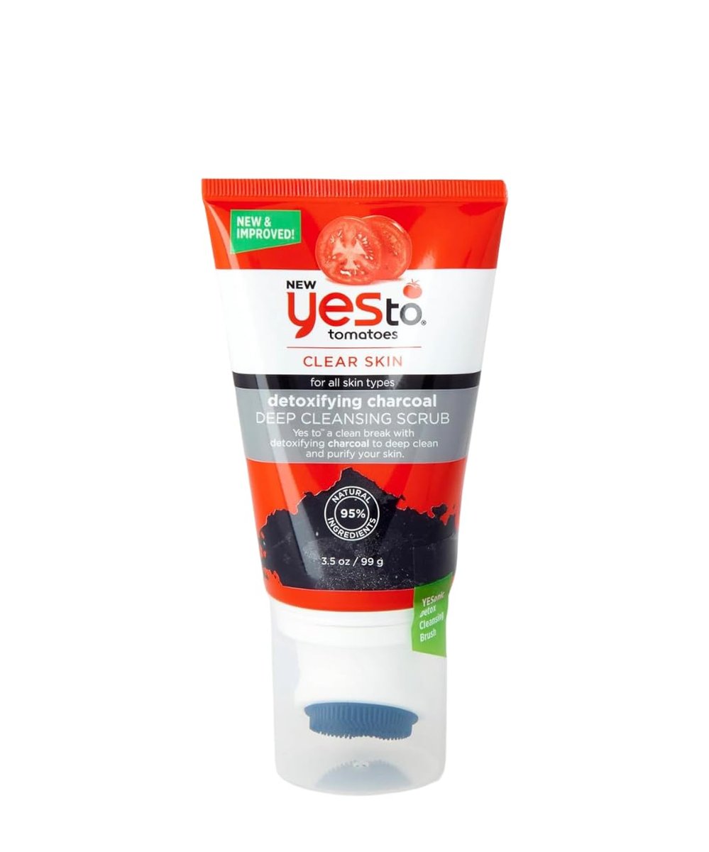 Yes To Tomatoes Clear Skin Reinigender Gesichtsreiniger für zu Akne neigende Haut, Tiefenreinigung, Salicylsäure & Holzkohle, 97% natürliche Inhaltsstoffe, 150 ml