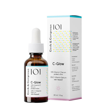 Geek & Gorgeous C-Glow – 15% Vitamin C Serum mit Ferulinsäure & Vitamin E – Leichtes, wasserähnliches Serum für alle Hauttypen – 30 ml