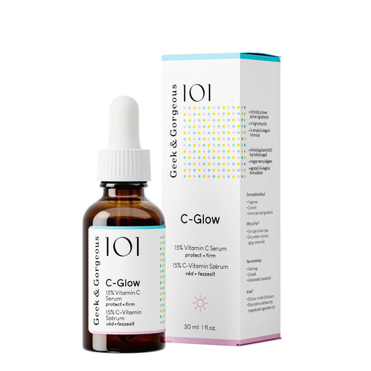 Geek & Gorgeous C-Glow – 15% Vitamin C Serum mit Ferulinsäure & Vitamin E – Leichtes, wasserähnliches Serum für alle Hauttypen – 30 ml