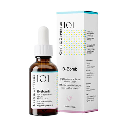 Geek & Gorgeous B-Bomb - 10% Niacinamid Serum mit Zink PCA & Sarcosin - für vergrößerte Poren, Fettglanz und Unreinheiten - Mischhaut - 30 ml