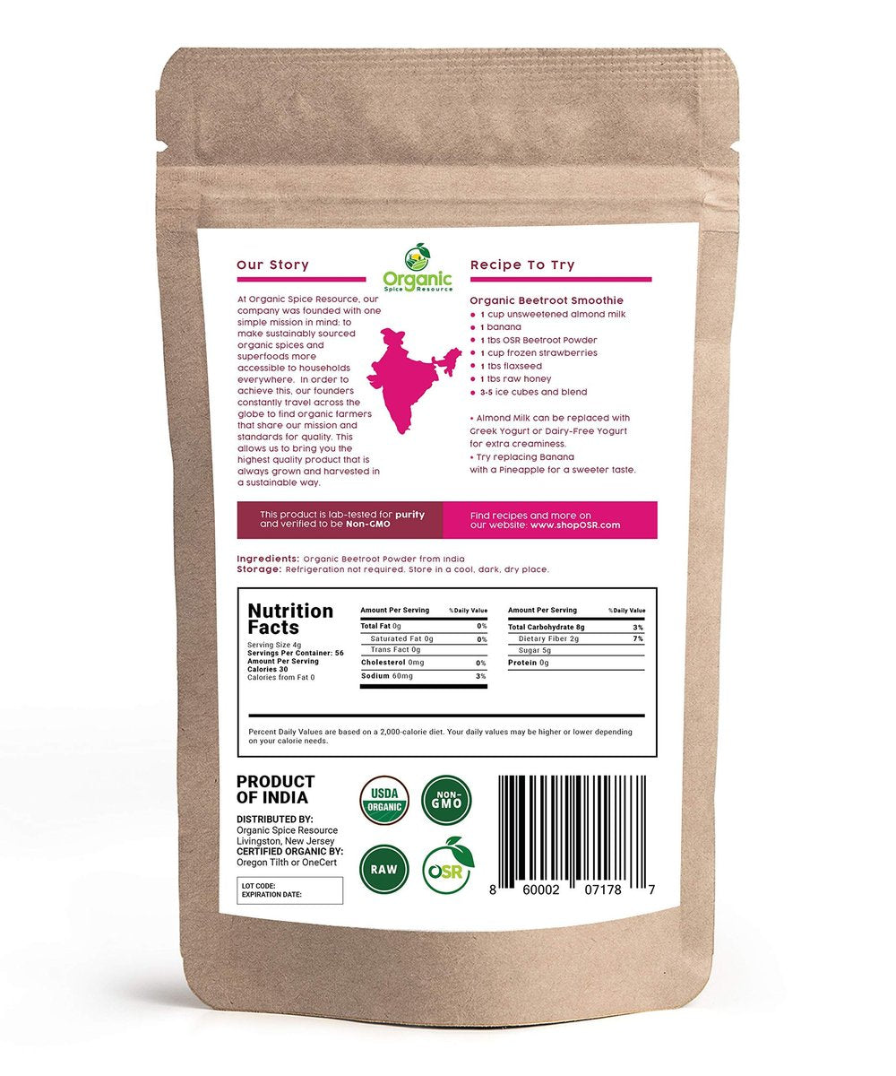Bio Rote Bete Pulver | 226 g | USDA Bio, Roh & Non-GMO | Stickstoffmonoxid-Booster für Ausdauer & Durchblutung | Vegan | 100% Roh aus Indien