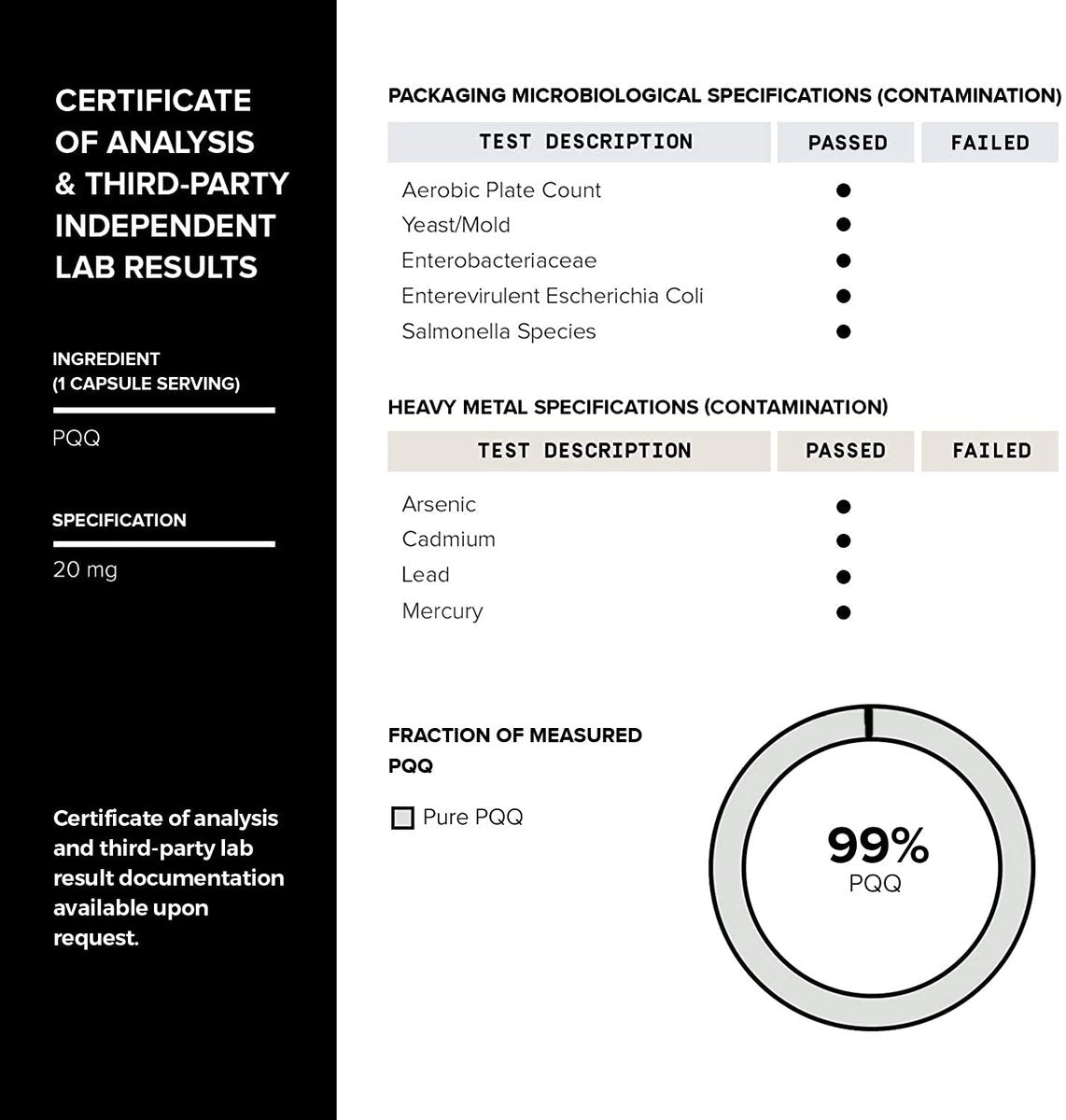 Toniiq 99%+ 20mg PQQ Supplement – Hochreines PQQ 20 mg konzentrierte Formel – 120 Kapseln – Pyrrolochinolinchinon – 1 Kapsel pro Portion – Vegetarische Kapseln